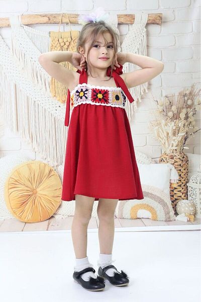 İncilay Kids İncilay 192-04-25 Rochie cu bretele fără mâneci din țesătură Ayrobin pentru fete 3-7 ani