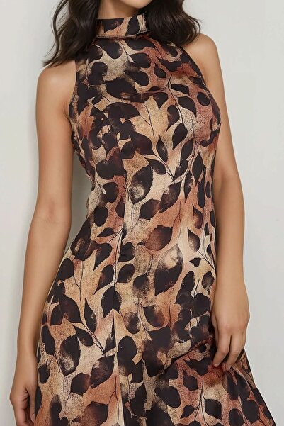 Hiccup Patterned Halter Neck Maxi Dress