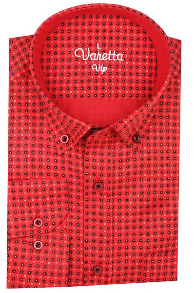 Varetta Men's Red Digital Printed Collar Buttoned Classic Cut Single Pocket Long Sleeve Shirt