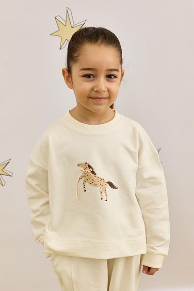 Fahhar Kids Printed Sweatshirt Suit Ecru