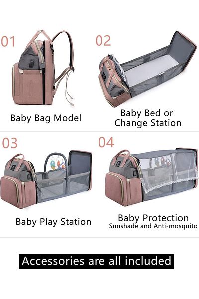 fulina Mother and baby cloth backpack with changing station, multifunctional folding cot
