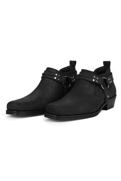 FootCourt Black Blunt Toe Biker Shoes