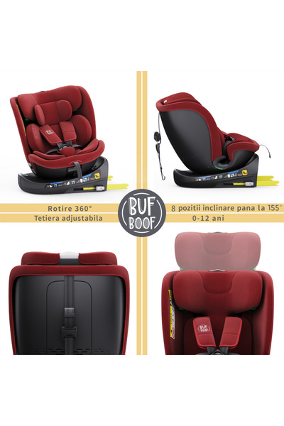 BUF BOOF Scaun Auto B-joy Deluxe Isize Red Isofix Pozitie Somn 155 Grade Rotativ 40-150 Cm