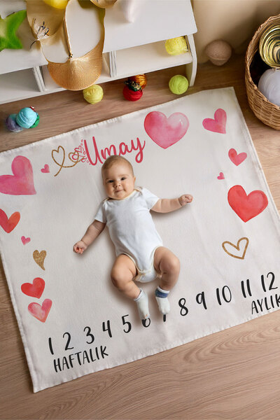 Homamia %100 Pamuk İsme Özel Bebek Fotoğraf Çekim Anı Örtüsü (120x100 cm)