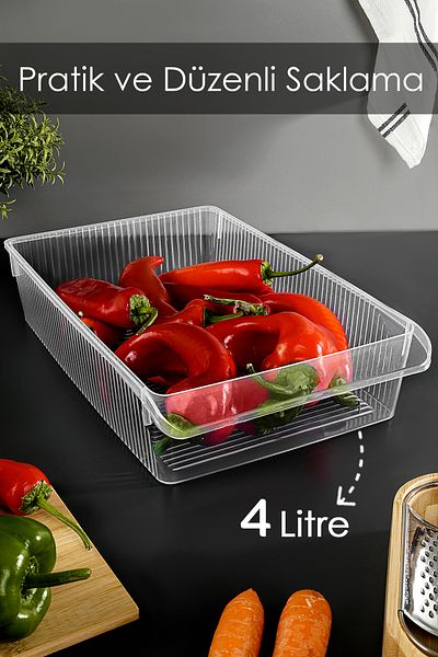 Meleni Home 4 Pieces In-Cabinet Refrigerator Organizer - Refrigerator Organizer Basket Fruit Vegetable Storage Container 4 Liters