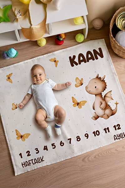 Homamia %100 Pamuk İsme Özel Bebek Fotoğraf Çekim Anı Örtüsü (120x100 cm)