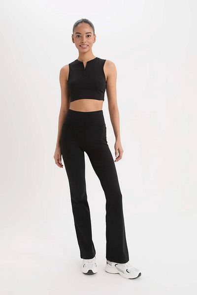 DeFacto C5275 Μαύρο DeFactoFit Flare Fit που αγκαλιάζει τη μέση Ισπανικό πόδι Τυπικό μήκος αθλητικό παντελόνι
