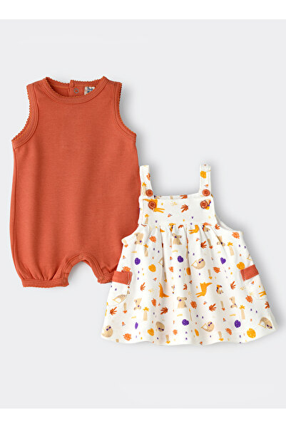 Basicxx Baby Girl Sleeveless Onesie and Printed Pinafore Dress Set