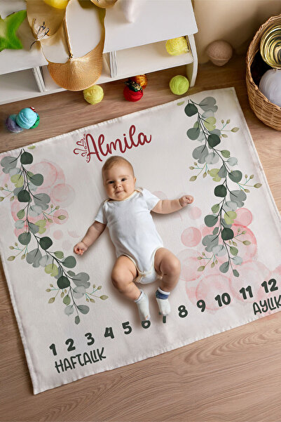 Homamia %100 Pamuk İsme Özel Bebek Fotoğraf Çekim Anı Örtüsü (120x100 cm)
