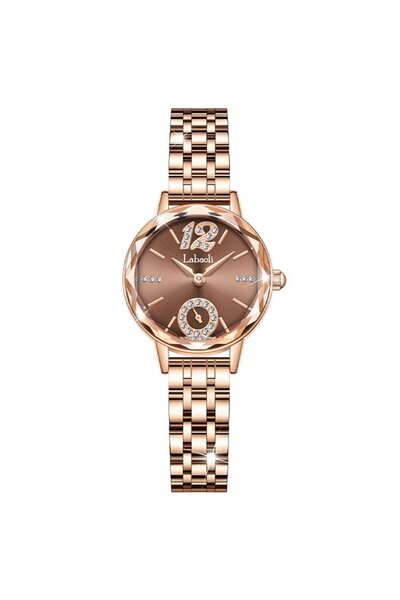 Youtrico Labaoli women's wristwatch in rose gold, diamond-set indexes, diamond-cut crystal