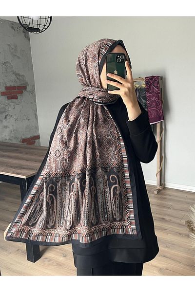 Merwiss Ethnic Pattern Kraş Black Shawl