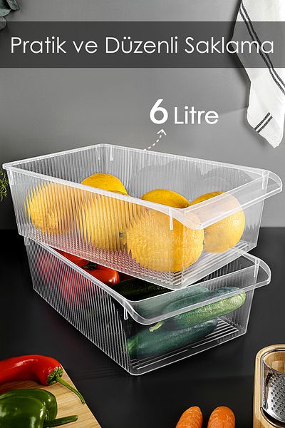 Meleni Home 2 Pieces In-Cabinet Refrigerator Organizer - Fruit Vegetable Storage Container Refrigerator Organizer Basket 6 Liters