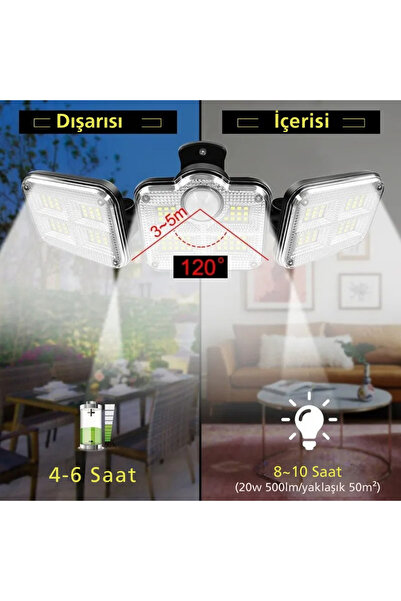 OPUS 125 LED Güneş Enerjili LambaKumandalı 3 Modlu Su Geçirmez Sensörlü Bahçe Garaj Güçlü Aydınlatma