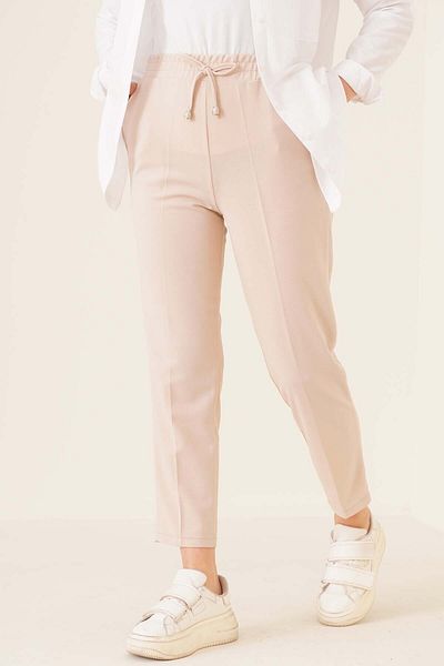 giyze Rope Detailed Elastic Waist Ankle Trousers Beige 6624