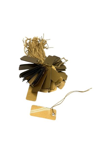 MeGass Dekor Domestic Production Large Size Gold Color 2.5/1cm 80 Pieces Cardboard String Price Tag