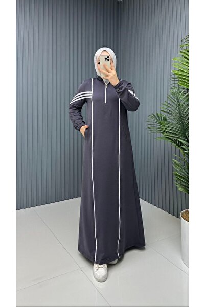 moda4b فستان رياضي حجاب بسحاب n-05427 _ رمادي