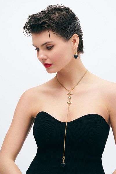 Mon Reve Black Angel Wing, Heart Pierced Earrings