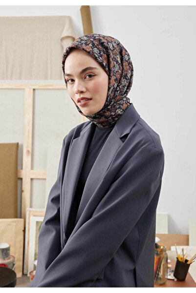 Fresh Eșarfă din bumbac și mătase cu model Bloomıng Garden, neagră