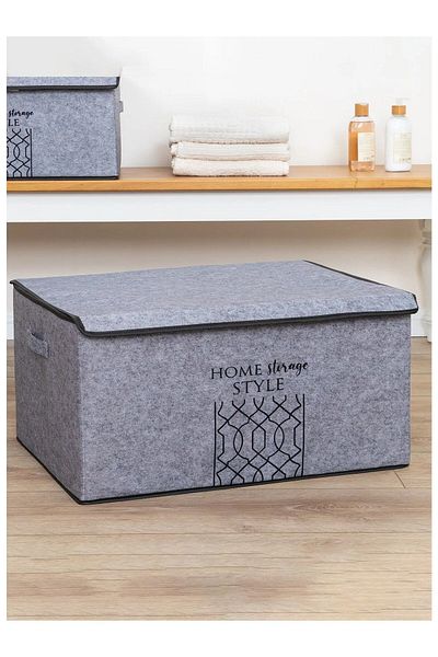 EVLE Γκρι κουτί 50x40x19 cm με καπάκι, γκρι, κουτί με κενό υποπόδιο πολλαπλών χρήσεων