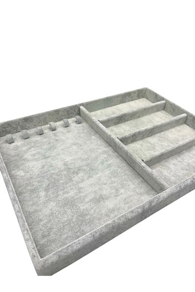 MeGass Dekor Domestic Production Suede Fabric Gray Color 34/24 cm Jewelry Stand with Nail-Separated Drawer