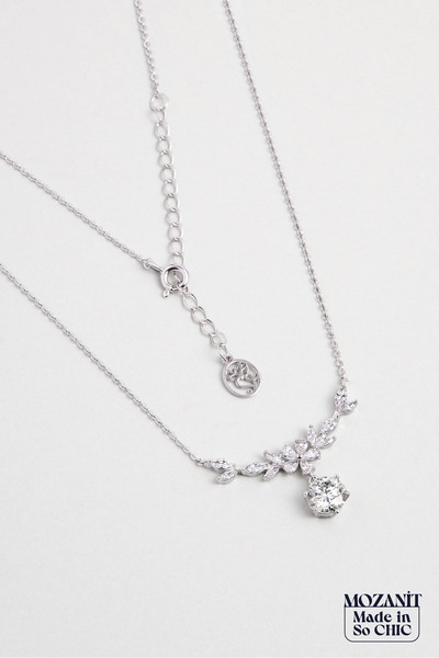 So CHIC... Mozanit Çiçeği 18 Ayar Beyaz Altın Kaplama 45 Cm Gümüş Kolye