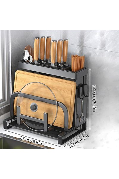 COOYA Kitchen Utensil Holder, Stainless Steel, Kitchen Storage Rack with Cutting Board Stand