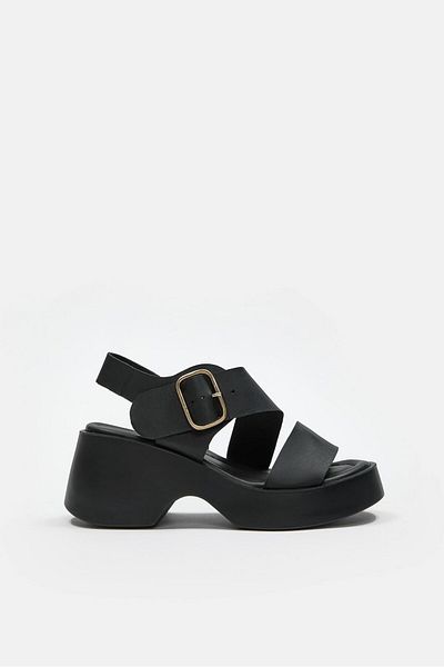NILUFARR Leonie Black Genuine Leather Heeled Sandals