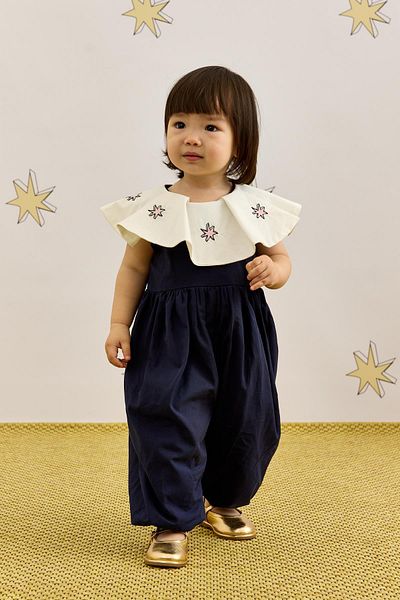 Fahhar Kids Navy Blue Collar Balloon Jumpsuit