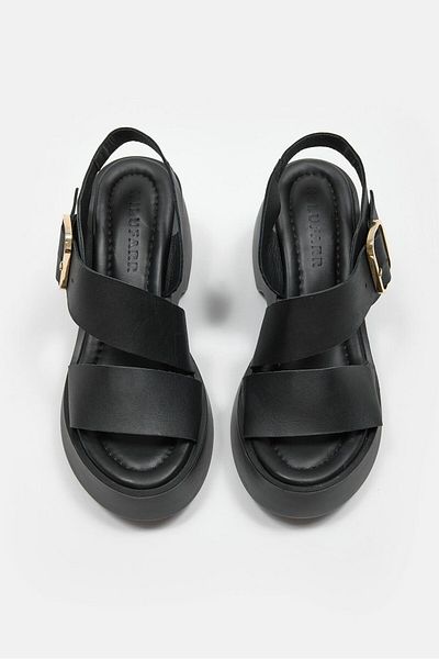 NILUFARR Leonie Black Genuine Leather Heeled Sandals