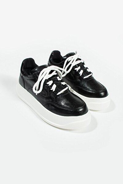 Seniorah Galaxy Black Metallic Leather Women's Sports Shoes