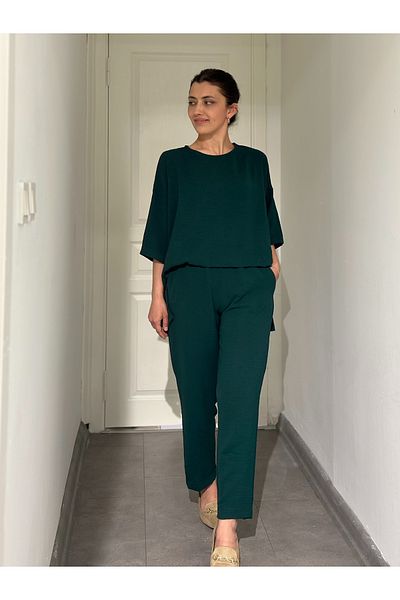 soBasic Dark Green Linen Viscose Comfort Double Set