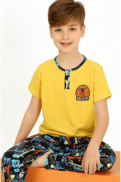 Little Miny Kids MinyKids Paten Desen Sarı Kısa Kollu %100 Pamuklu Erkek Çocu...