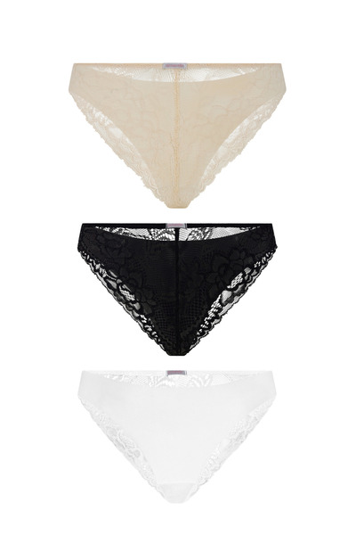 Amarelle Set de chiloți brazilian din dantelă, fără sudură, negru, alb, 3 piese Eve Ten