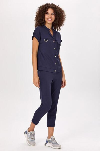 İKİLER Önü Çıtçıtlı Cepli Düşük Kol S-Shirt 025-2104