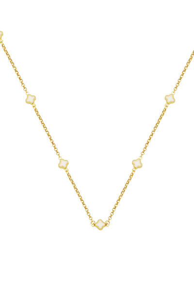 Bilezikci Beyaz Yoncalı 14 Ayar Altın Zincirli Kolye