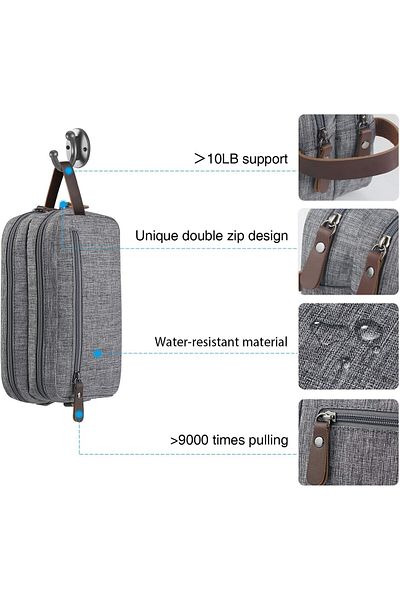 fulina Toiletry Bag Oxford,Waterproof,Leather Handle,Toiletry Organizer Bag Dopp Kit,for Travel,Gray
