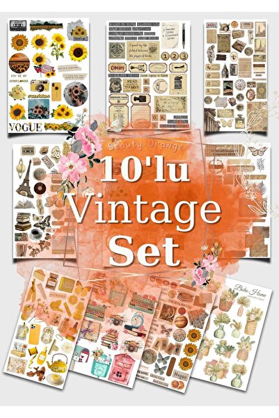 One Little Happiness 10'lu Vintage Sticker Planner Ajanda Bullet Journal Için...