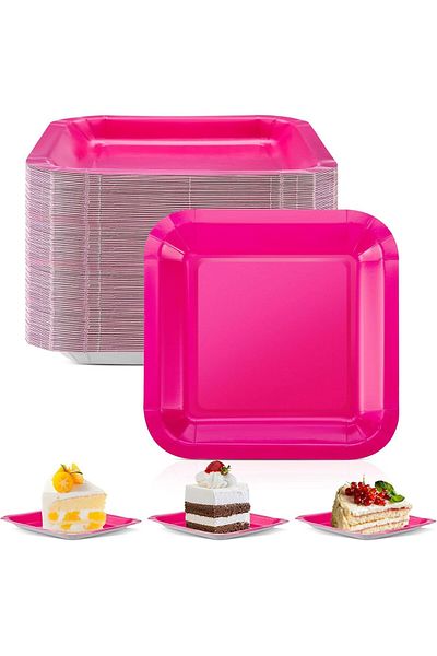COOYA 100 Pcs Disposable Party Dinnerware Set, 7'' Square Disposable Cake Plates, for Wedding, Birthday