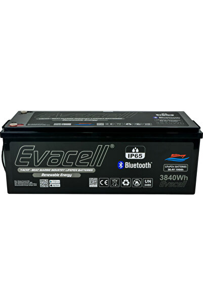 Evacell 38.4v (36 VOLT) 100 Ah Amper Lifepo4 Lityum Demir Fosfat Akü Bluetooth Ip65 Marin Karavan Akü