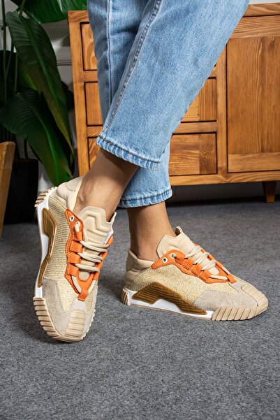Seniorah Beige Fueda Straw-Suede Women's Sneakers