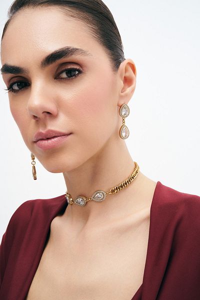 Mon Reve Symmetric Zircon Drop Evening Dress Needle Earrings