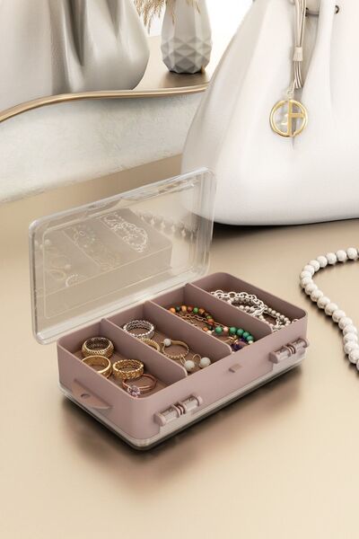 Pufwin Home منظم مجوهرات وصندوق إكسسوارات صغير متعدد الأغراض ومقصورة مزدوجة