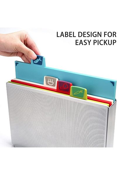 COOYA Cutting Board and Knife Set Holder,4 Color Coded Boards & 4 Knives, Drying Holder Organizer