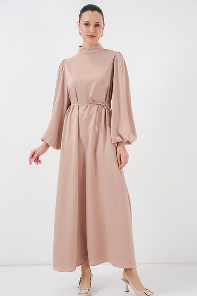 Bigdart 2510 Satin-Hijab-Abendkleid – Biskuit