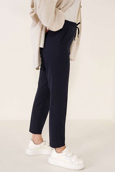 giyze Rope Detailed Elastic Waist Ankle Trousers Navy Blue 6624