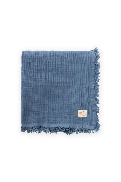 Cigit Indigo Blue 4 Layer Tassel Blanket 80X120 cm