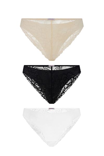 Amarelle Eve Ten Black and White 3-Piece Seamless Stitching Non-Marking Lace Brazilian Panties Set