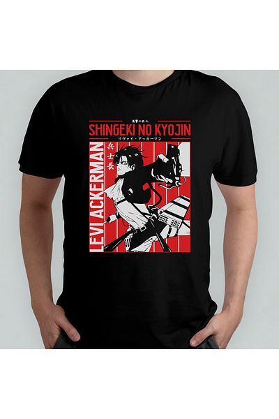 Pixxa Attack On Titan Levi Ackerman Unisex 100% βαμβακερό μπλουζάκι με λαιμόκοψη μοντέλο 4