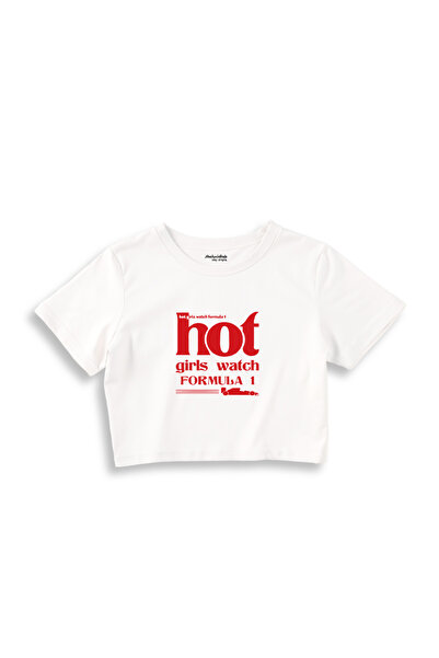 The Lucid Lab Hot Girls Watch Formula 1 Crop Tişört - Beyaz