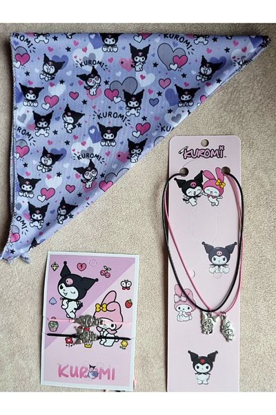 Kromi Girl Child Chromei Necklace Bracelet Bandana Set Metal Figured Kuromi Set